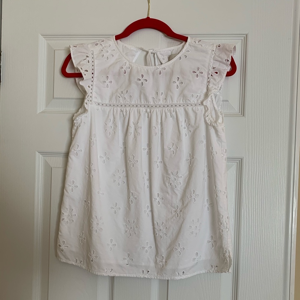 Loft White Eyelet Ruffle Shell Tank XS 0 2